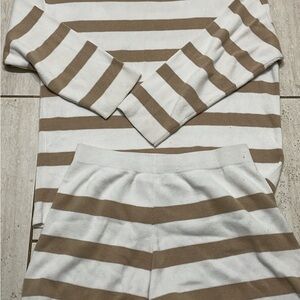 Striped White and Tan Loungewear Set
